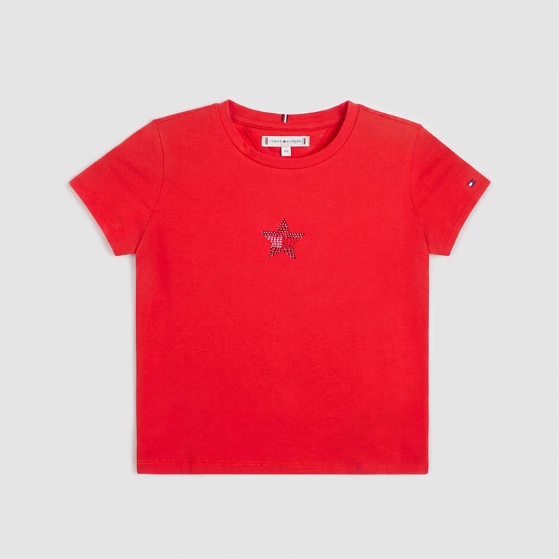 Tommy Hilfiger Girls Star Flag Short Sleeve T-Shirt Red Alert