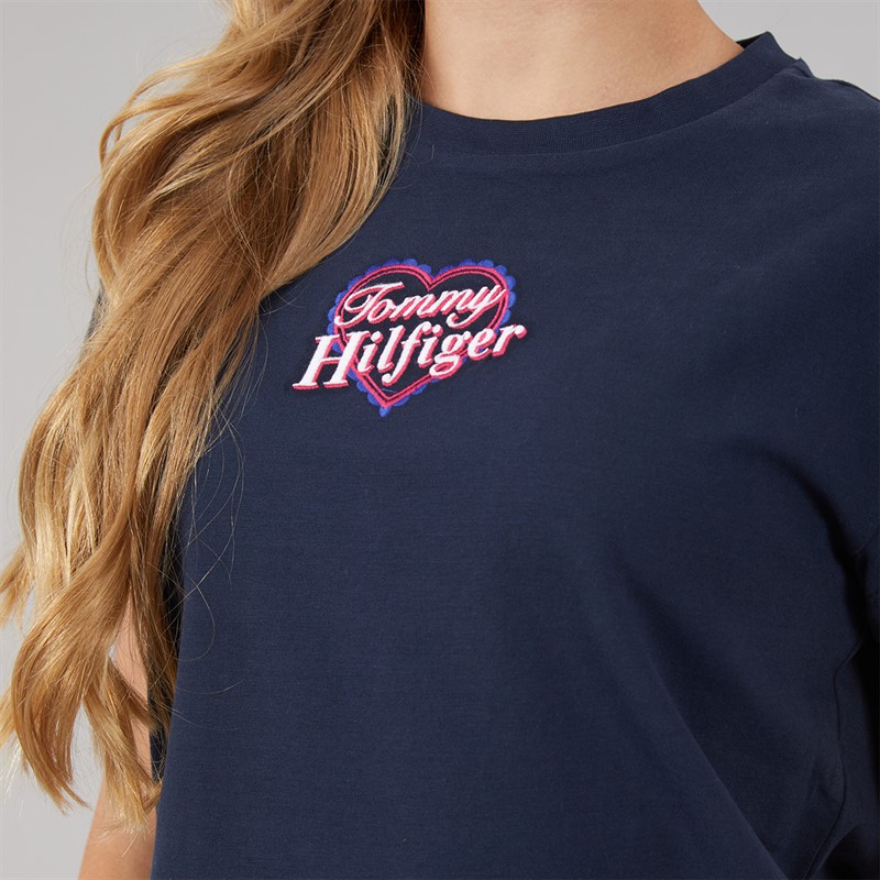 Tommy Hilfiger Girls Tommy Heart Embroidered T-Shirt Dark Night Navy