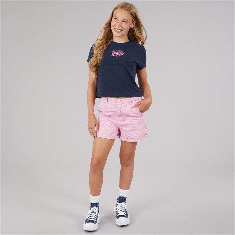 Tommy Hilfiger Girls Tommy Heart Embroidered T-Shirt Dark Night Navy