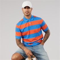 Tommy Hilfiger Mens Block Stripe Reg Polo Shirt Brilliant Orange/Blue Orbit