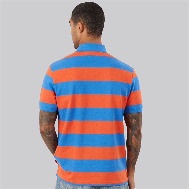 Tommy Hilfiger Mens Block Stripe Reg Polo Shirt Brilliant Orange/Blue Orbit