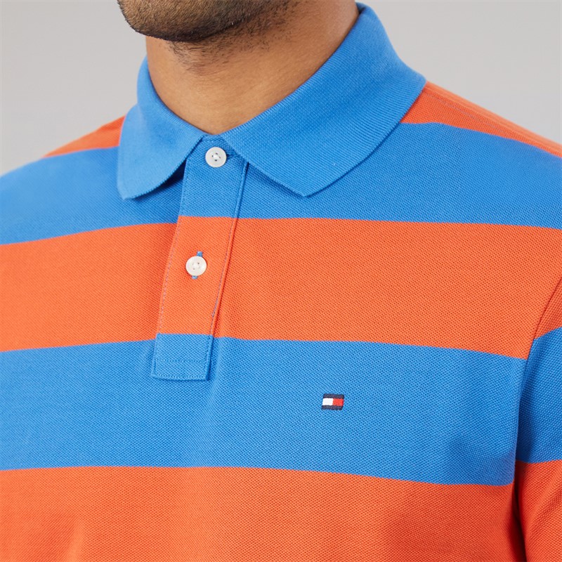 Tommy Hilfiger Mens Block Stripe Reg Polo Shirt Brilliant Orange/Blue Orbit