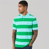 Tommy Hilfiger Mens Block Stripe Reg Polo Shirt Jade Wink/Arctic Aqua