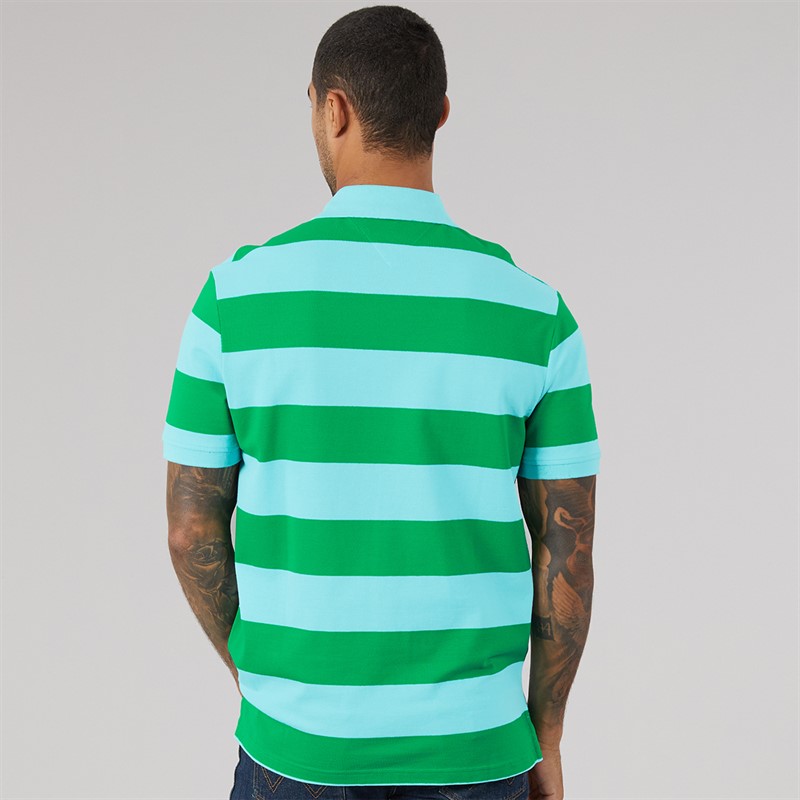 Tommy Hilfiger Mens Block Stripe Reg Polo Shirt Jade Wink/Arctic Aqua