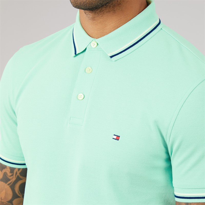 Tommy Hilfiger Mens Tipped Slim Fit Seas Polo Shirt Crushed Mint