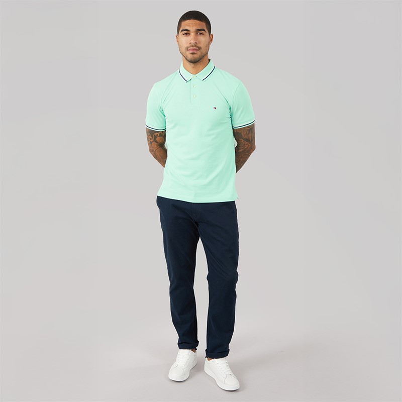 Tommy Hilfiger Mens Tipped Slim Fit Seas Polo Shirt Crushed Mint