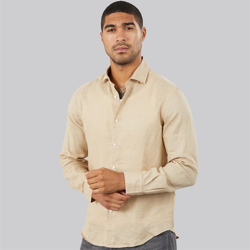 Tommy Hilfiger Mens DC Linen Long Sleeve Shirt Sandalwood