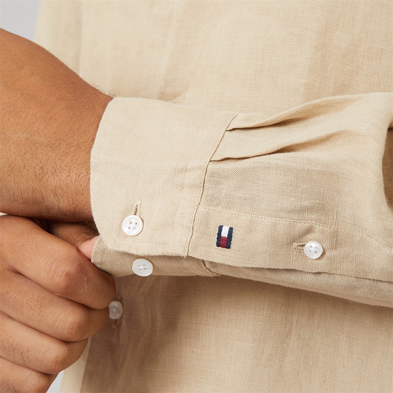 Tommy Hilfiger Mens DC Linen Long Sleeve Shirt Sandalwood