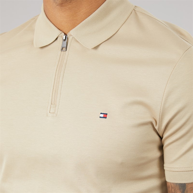 Tommy Hilfiger Mens Interlock Zip Regular Polo Shirt Sandalwood