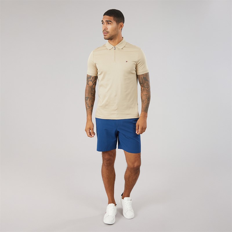 Tommy Hilfiger Mens Interlock Zip Regular Polo Shirt Sandalwood