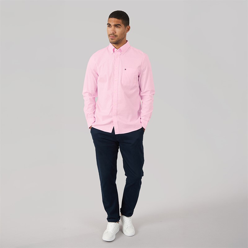 Tommy Hilfiger Mens Light Oxford Solid Long Sleeve Shirt Rose Petal