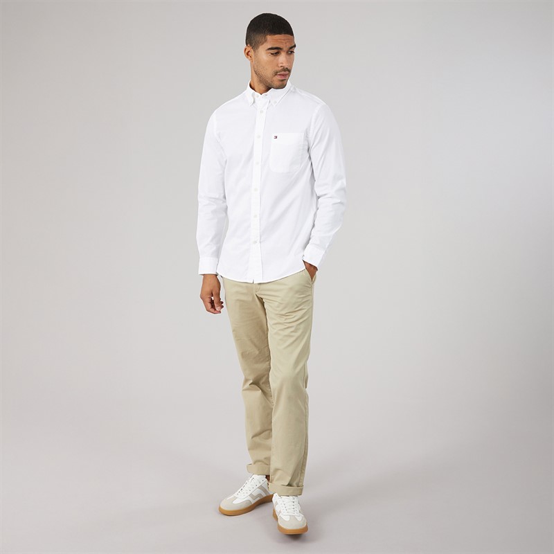 Tommy Hilfiger Mens Light Oxford Solid Long Sleeve Shirt White