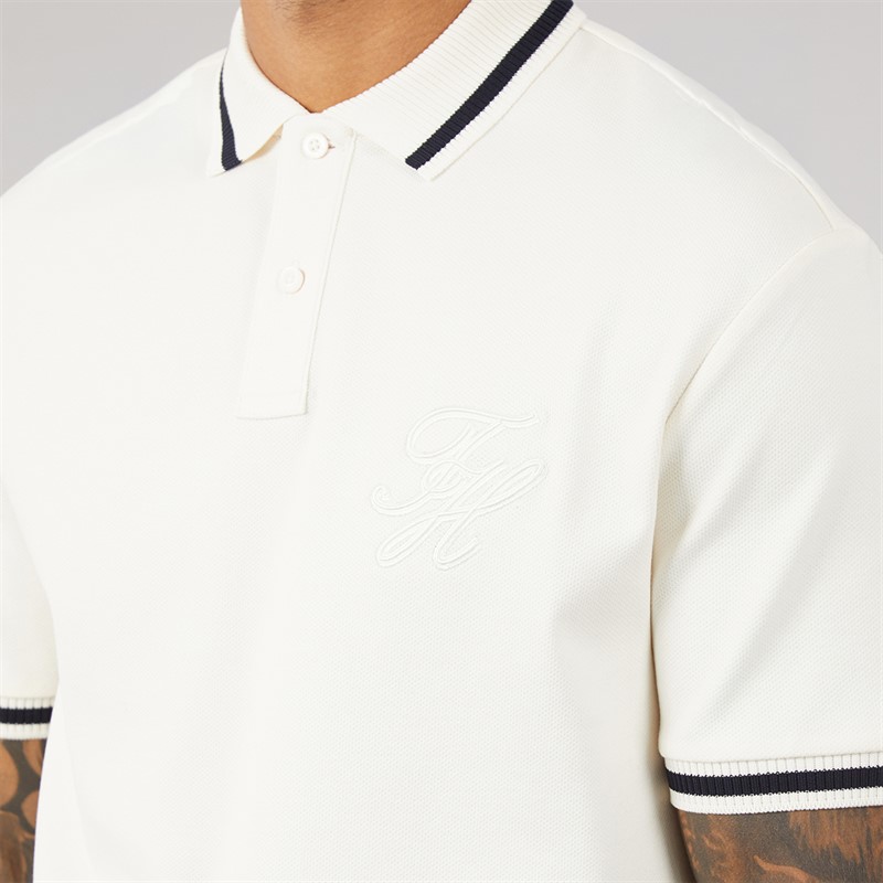 Tommy Hilfiger Mens TH Script Classic Fit Polo Shirt Ivory Petal