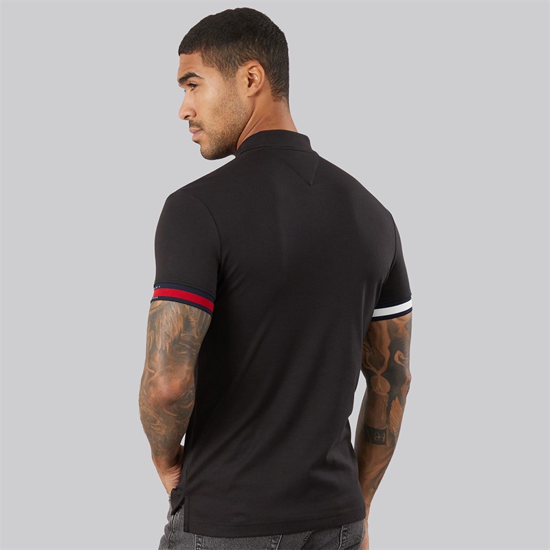 Tommy Hilfiger Mens RWB Cuff Liquid Polo Shirt Black