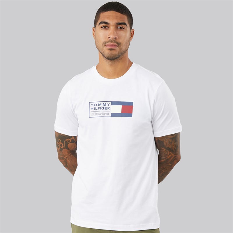 Tommy Hilfiger Mens Brand Love Text Box T-Shirt White