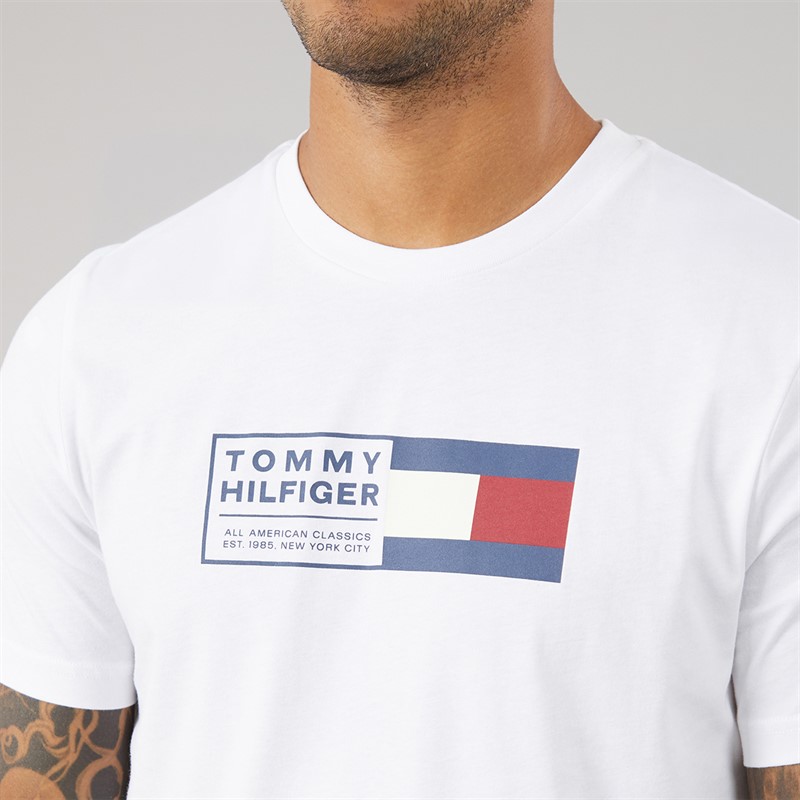 Tommy Hilfiger Mens Brand Love Text Box T-Shirt White