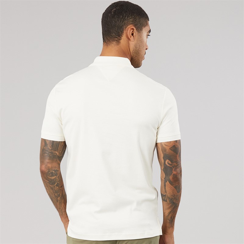 Tommy Hilfiger Mens Interlock Zip Regular Polo Shirt Ivory Petal
