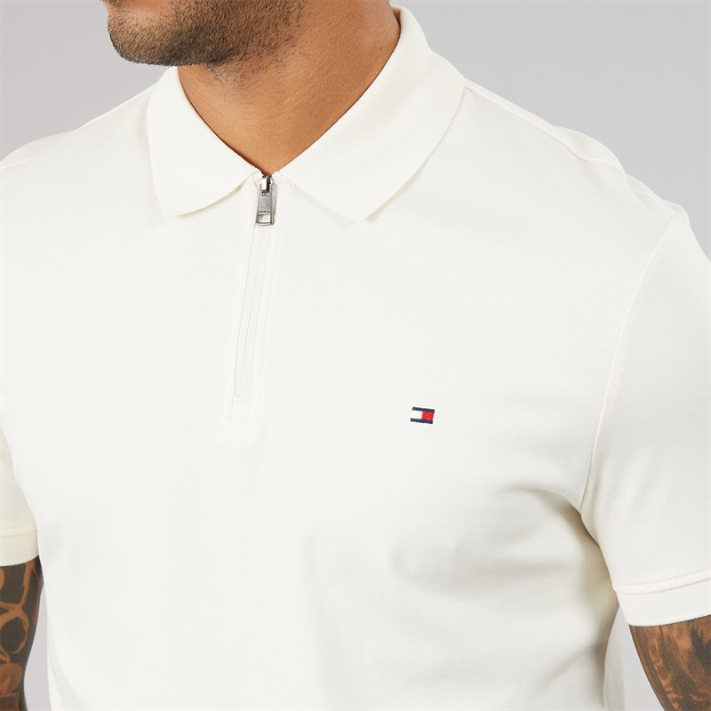 Tommy Hilfiger Mens Interlock Zip Regular Polo Shirt Ivory Petal