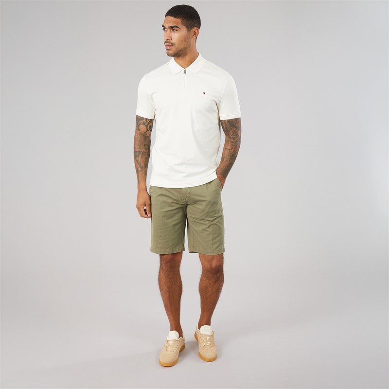 Tommy Hilfiger Mens Interlock Zip Regular Polo Shirt Ivory Petal