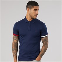 Tommy Hilfiger Mens RWB Cuff Liquid Polo Shirt Carbon Navy