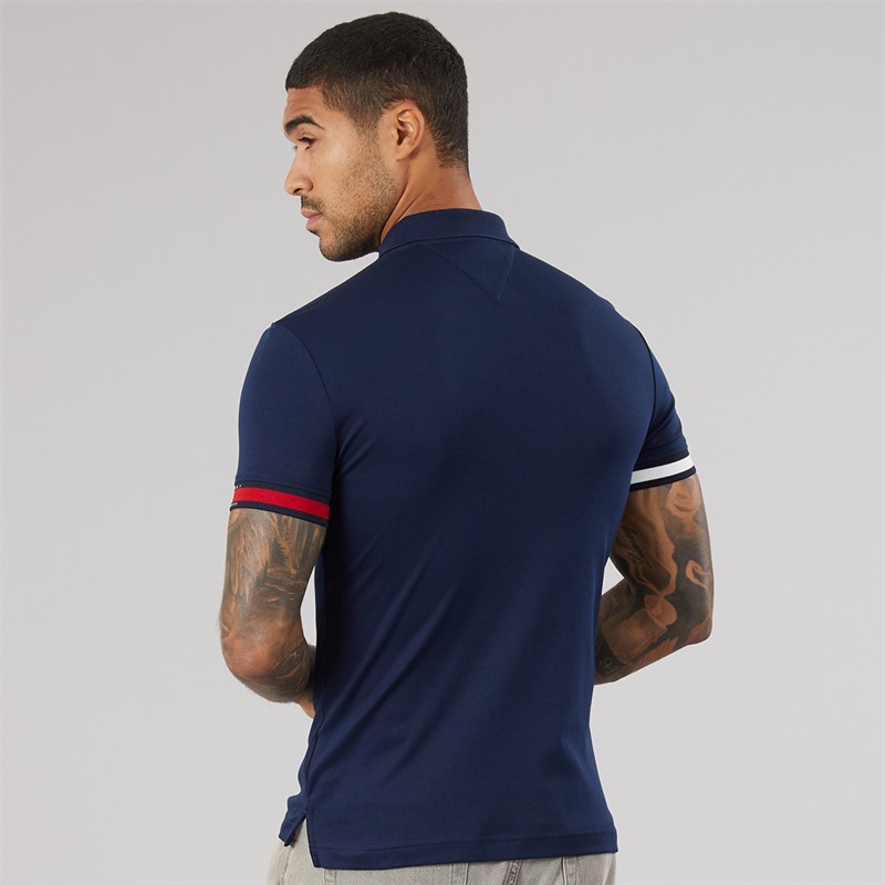 Tommy Hilfiger Mens RWB Cuff Liquid Polo Shirt Carbon Navy