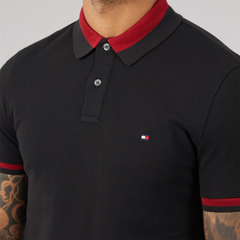 Tommy Hilfiger Mens Contrast Collar Block Polo Shirt Black