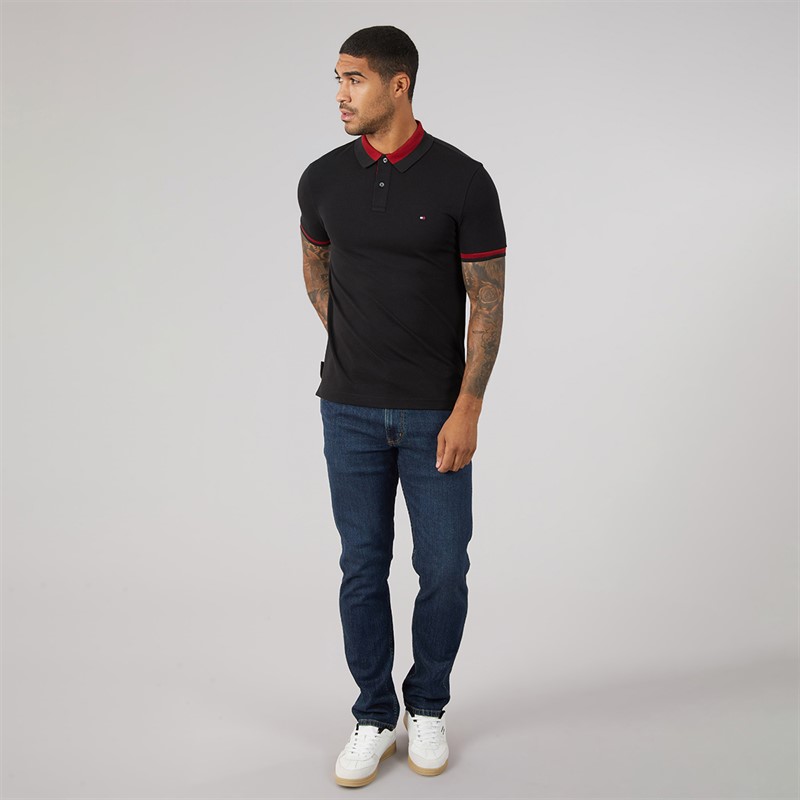 Tommy Hilfiger Mens Contrast Collar Block Polo Shirt Black