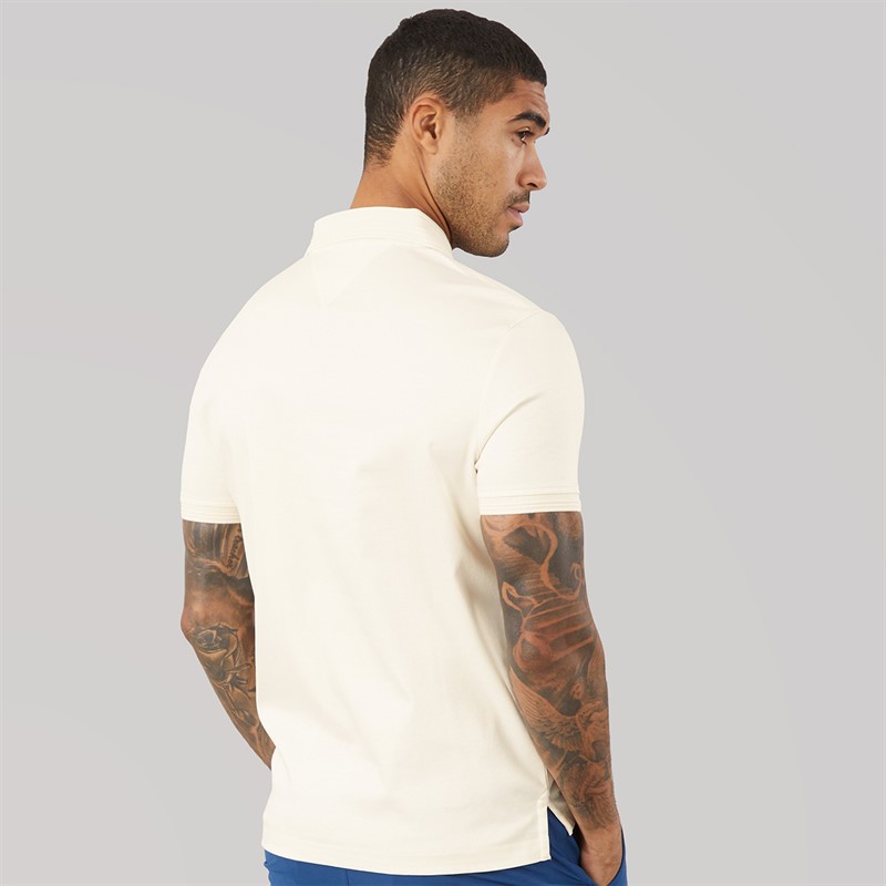 Tommy Hilfiger Mens Collar Intrest Polo Shirt Ivory Petal
