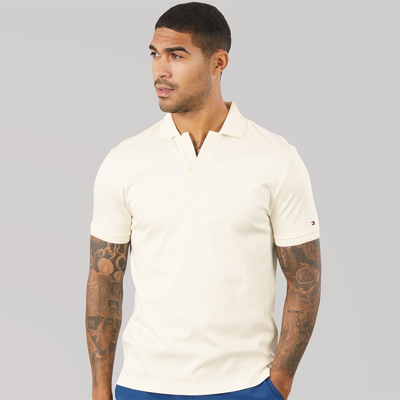 Tommy Hilfiger Mens Collar Intrest Polo Shirt Ivory Petal