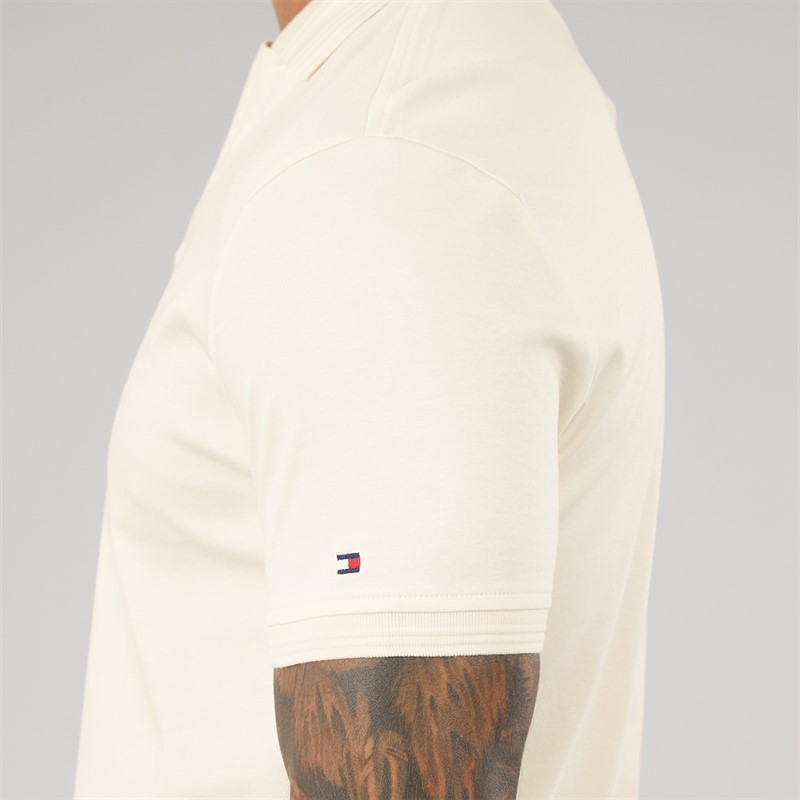 Tommy Hilfiger Mens Collar Intrest Polo Shirt Ivory Petal