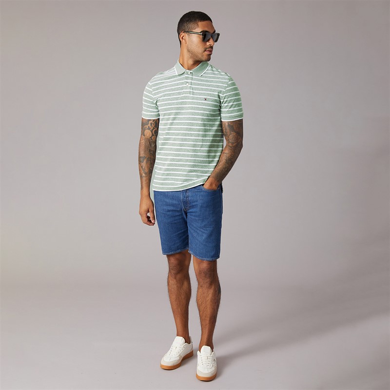 Tommy Hilfiger Mens Cotton Linen Pique Polo Shirt Dark Artichoke/White