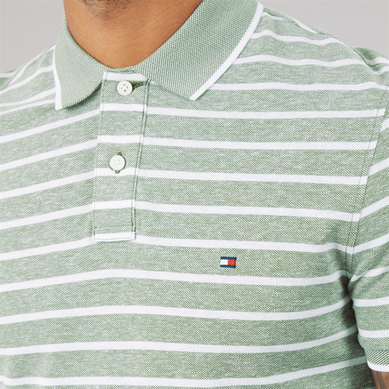 Tommy Hilfiger Mens Cotton Linen Pique Polo Shirt Dark Artichoke/White