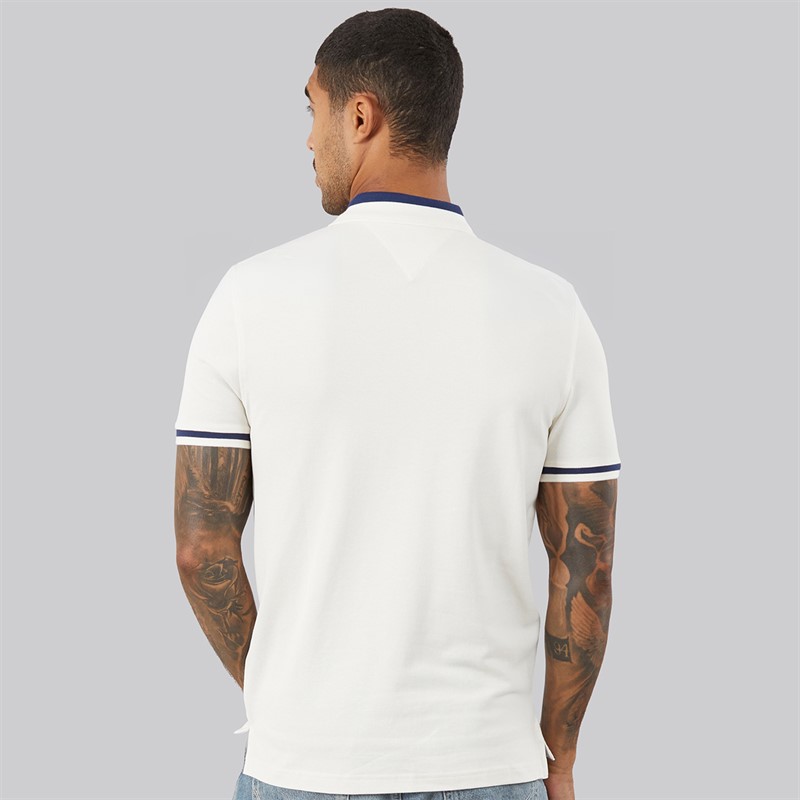 Tommy Hilfiger Mens Contrast Collar Block Polo Shirt Ivory Petal