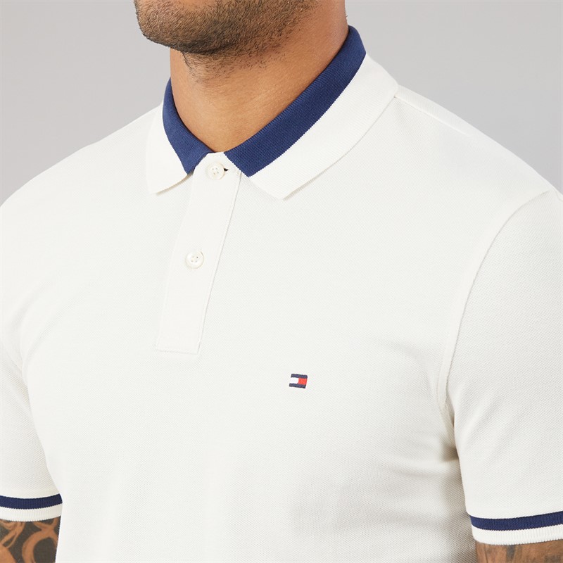 Tommy Hilfiger Mens Contrast Collar Block Polo Shirt Ivory Petal