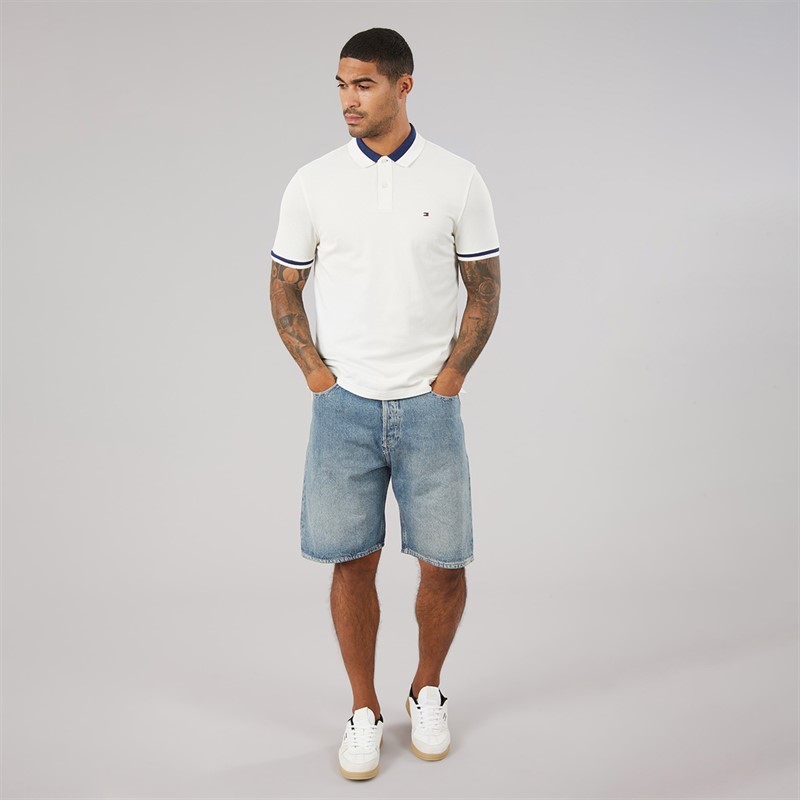 Tommy Hilfiger Mens Contrast Collar Block Polo Shirt Ivory Petal