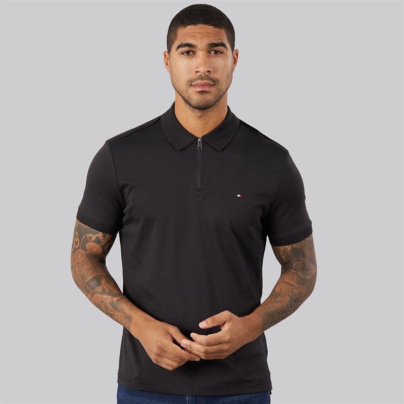 Tommy Hilfiger Mens Interlock Zip Reg Polo Shirt Black