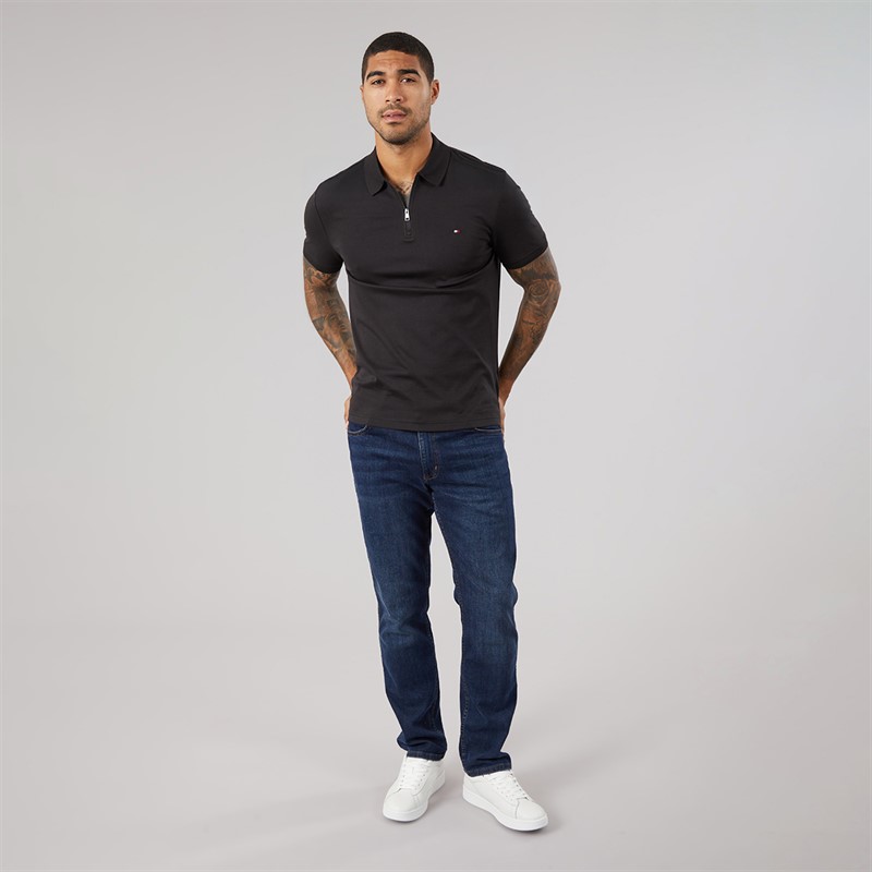 Tommy Hilfiger Mens Interlock Zip Reg Polo Shirt Black