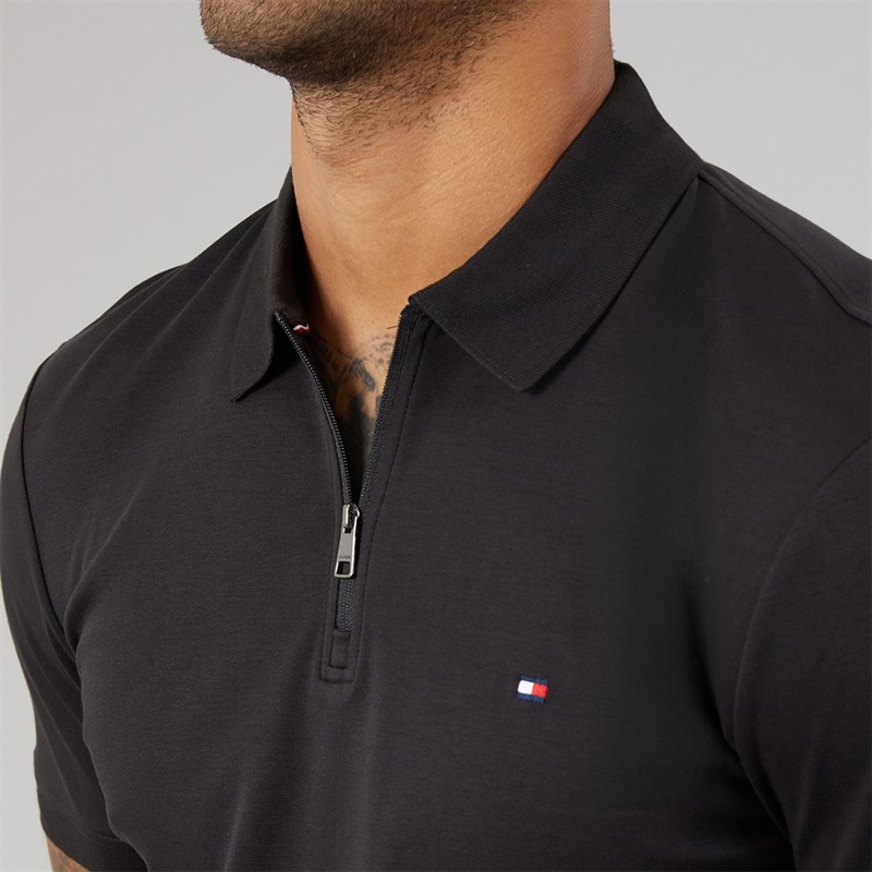 Tommy Hilfiger Mens Interlock Zip Reg Polo Shirt Black