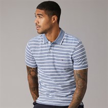 Tommy Hilfiger Mens Cotton Linen Pique Polo Shirt Blue Jean/White