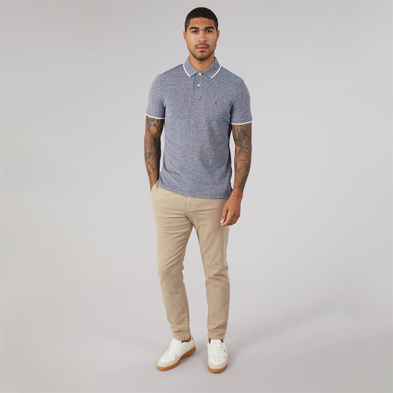 Tommy Hilfiger Mens Cotton Linen Pique Polo Shirt Desert Sky
