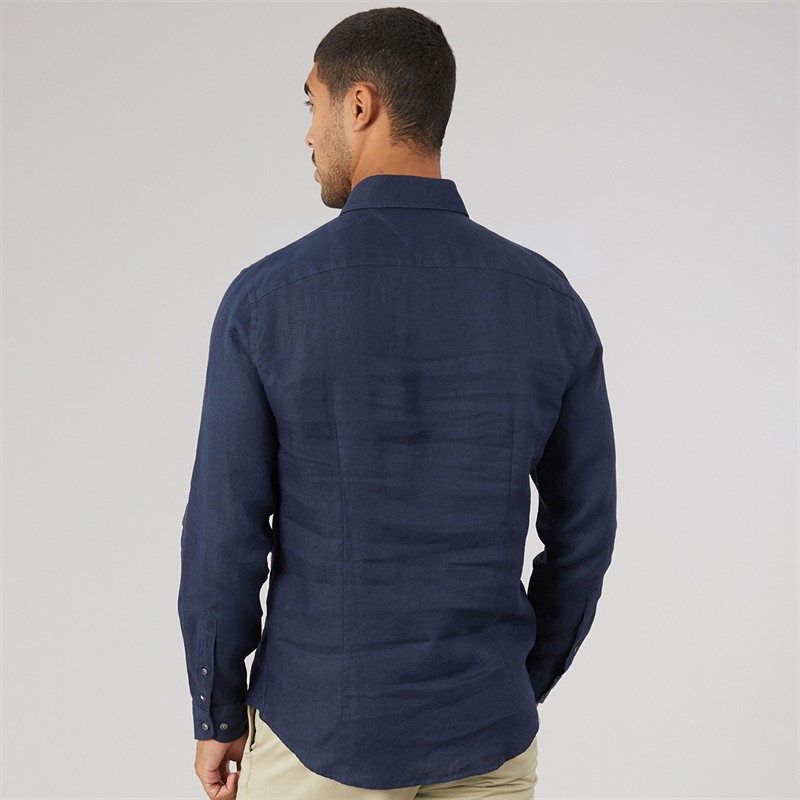 Tommy Hilfiger Mens DC Linen Long Sleeve Shirt Navy Iris