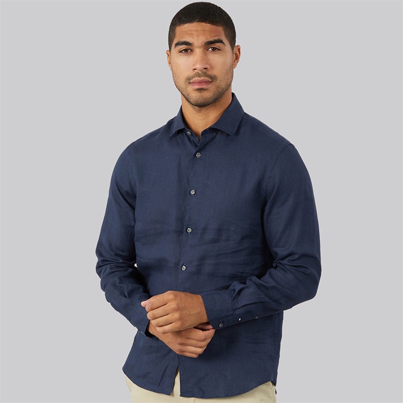 Tommy Hilfiger Mens DC Linen Long Sleeve Shirt Navy Iris