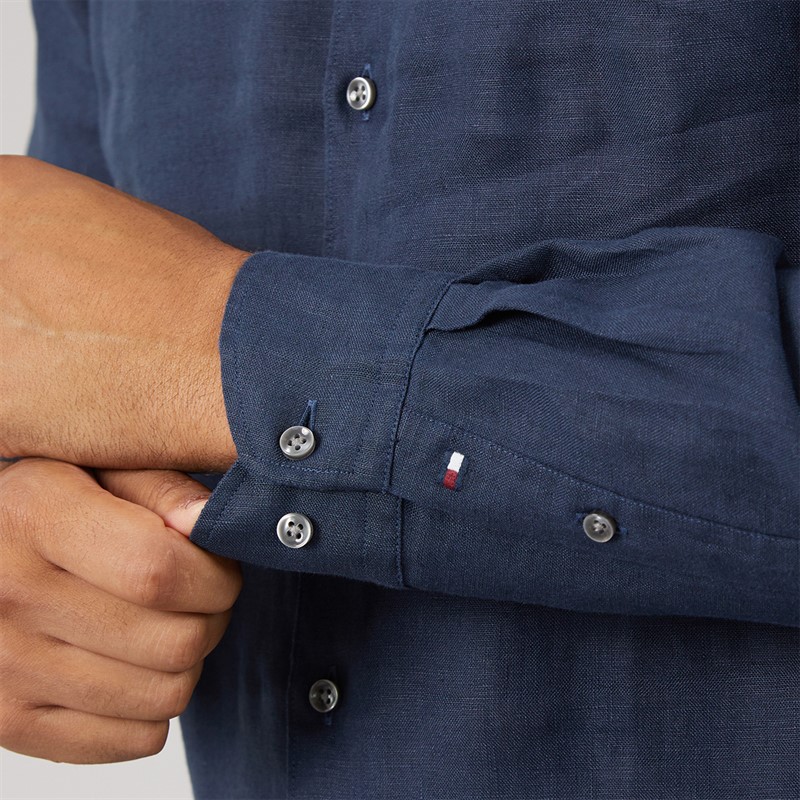 Tommy Hilfiger Mens DC Linen Long Sleeve Shirt Navy Iris