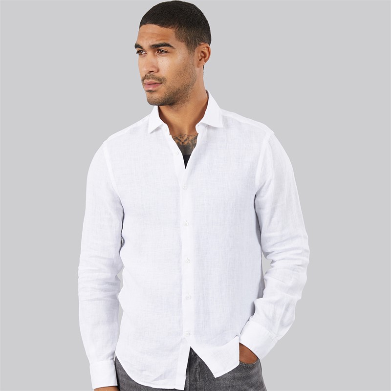 Tommy Hilfiger Mens DC Linen Long Sleeve Shirt Optic White