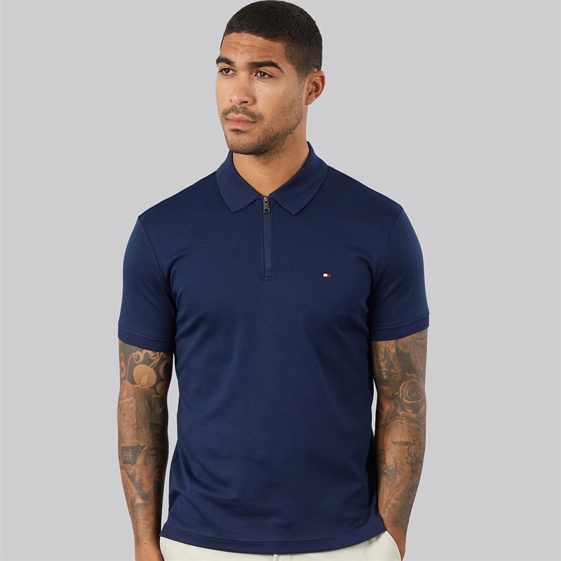 Tommy Hilfiger Mens Interlock Zip Reg Polo Shirt Carbon Navy