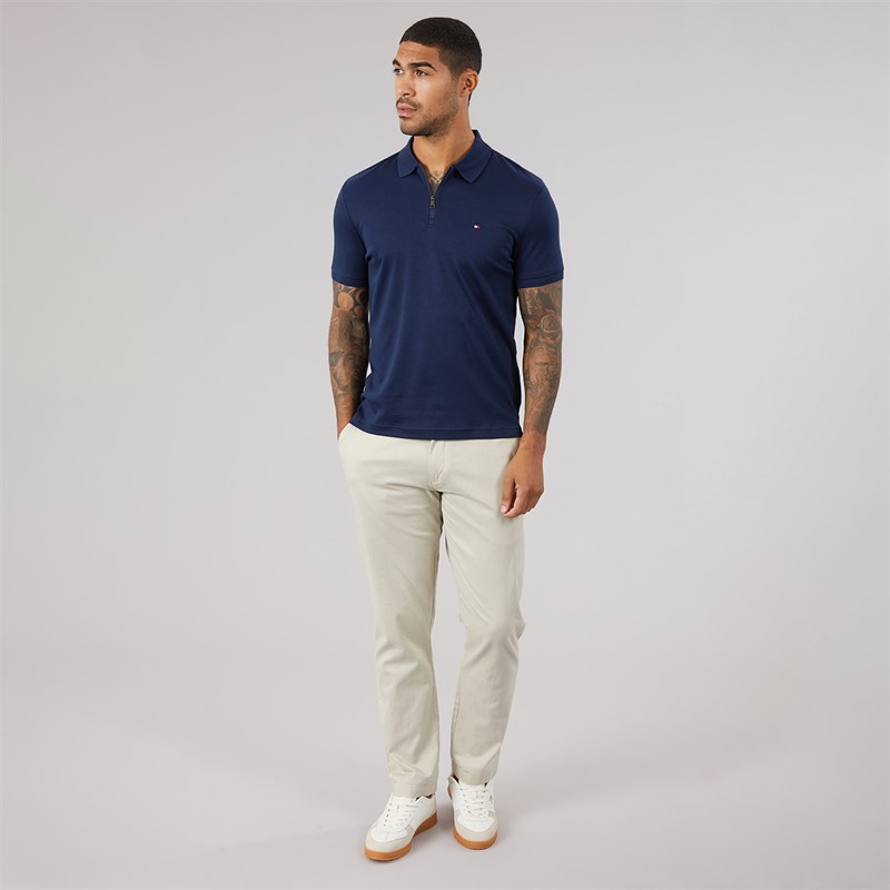 Tommy Hilfiger Mens Interlock Zip Reg Polo Shirt Carbon Navy