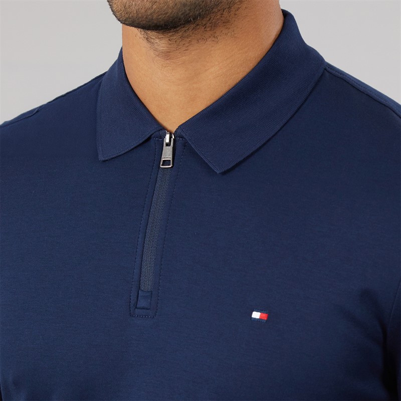 Tommy Hilfiger Mens Interlock Zip Reg Polo Shirt Carbon Navy