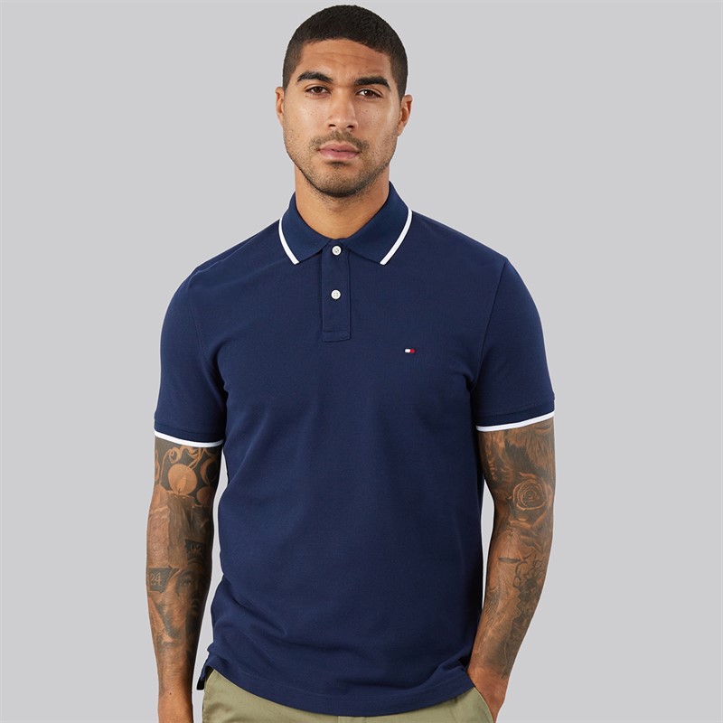 Tommy Hilfiger Mens Pique Undercollar Polo Shirt Carbon Navy