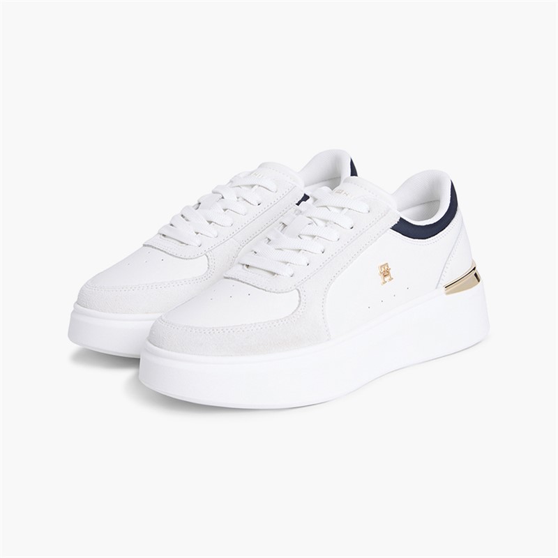 Tommy Hilfiger Womens Satin Platform Trainers Ecru/Space Blue