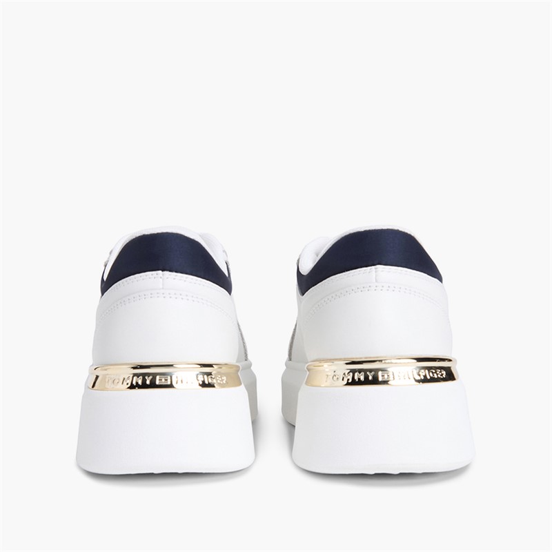 Tommy Hilfiger Womens Satin Platform Trainers Ecru/Space Blue